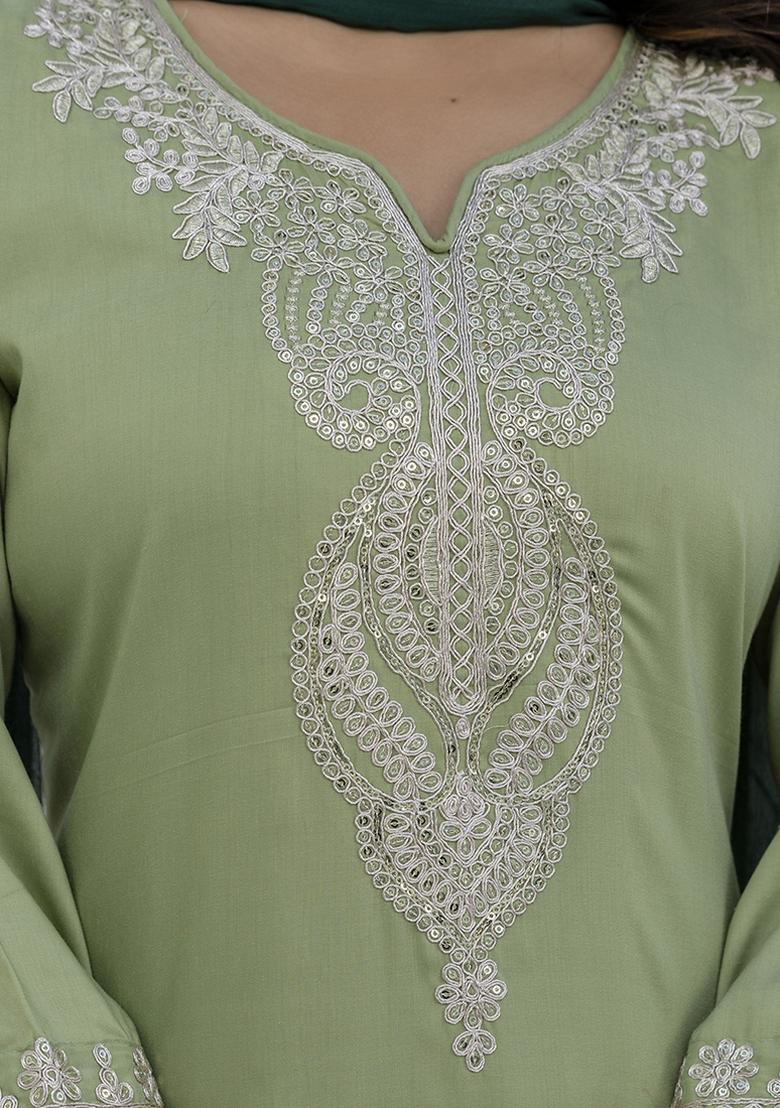 Pista Embroidered Silk Blend Kurta Set With Dupatta - Indya