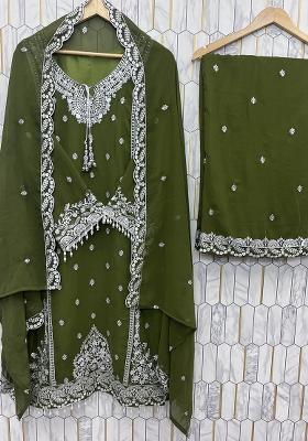 Multicolor Embroidered Faux Georgette Salwar Kameez