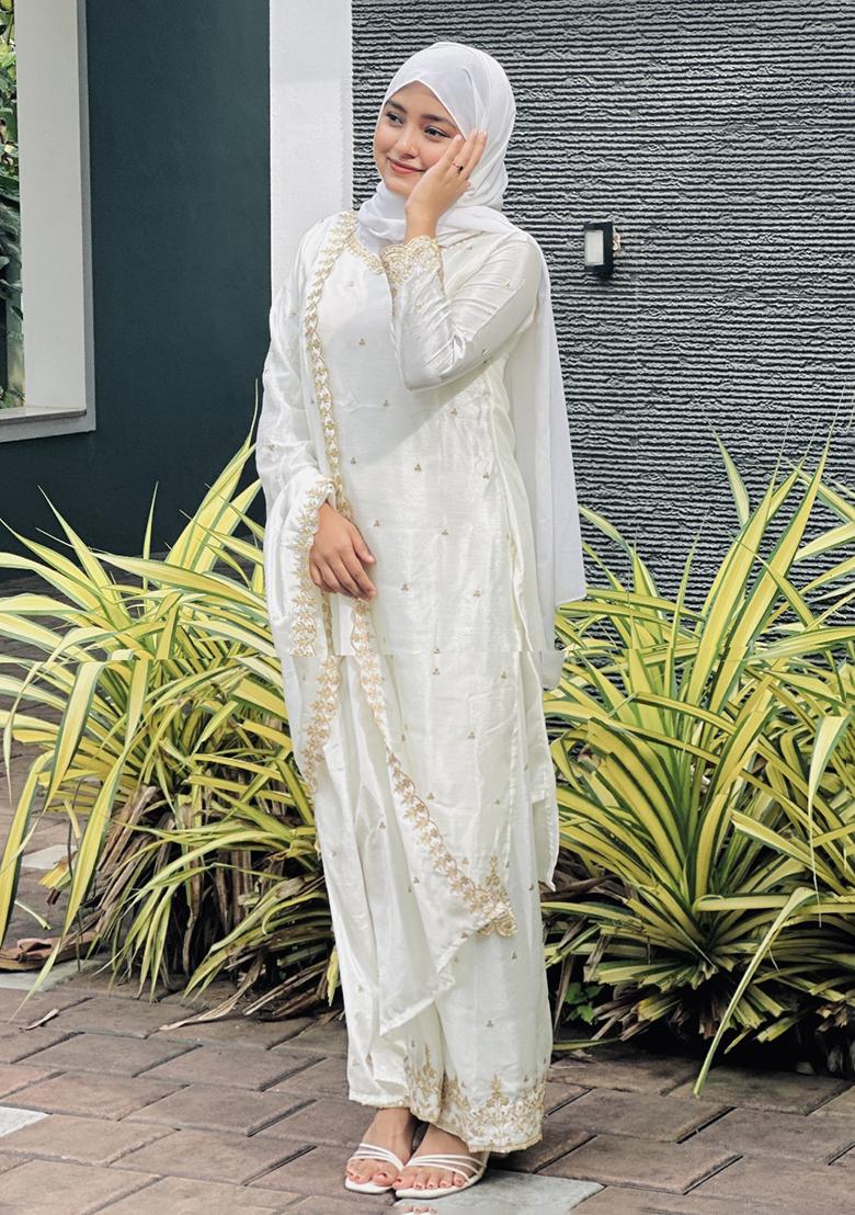 Multicolor Embroidered Chinon Silk Salwar Kameez