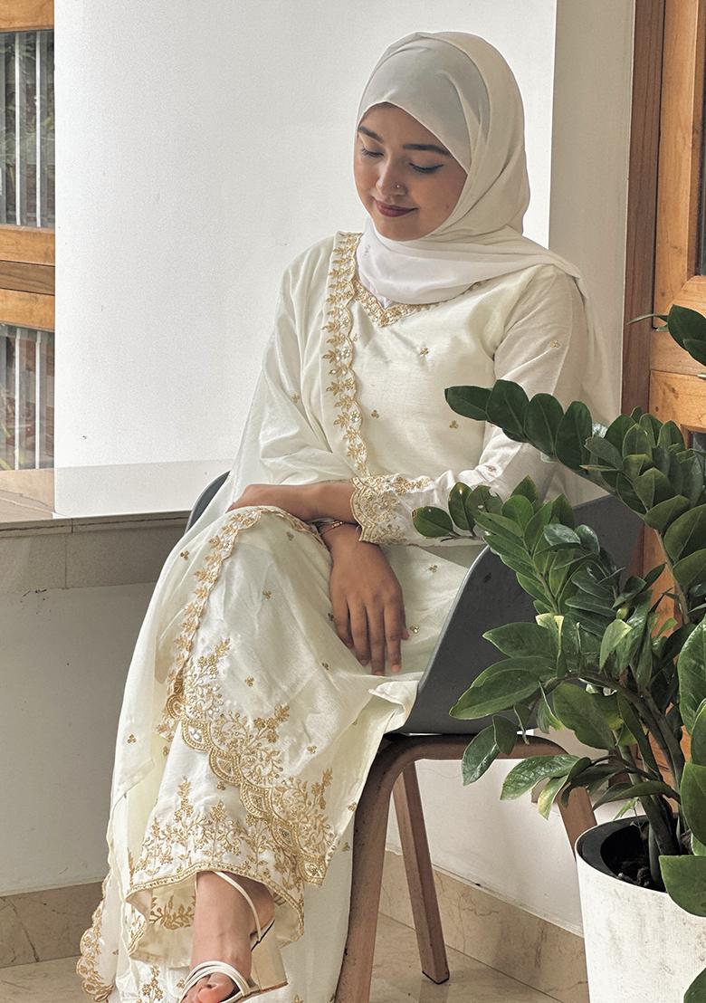 Multicolor Embroidered Chinon Silk Salwar Kameez