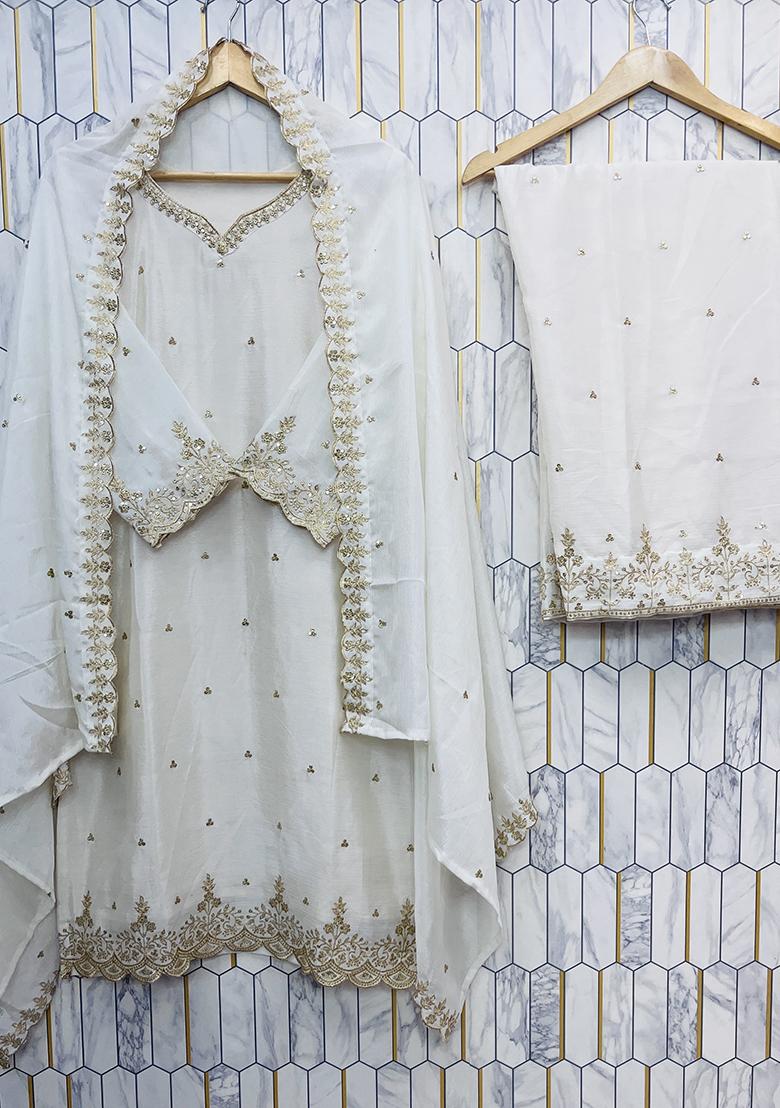 Multicolor Embroidered Chinon Silk Salwar Kameez