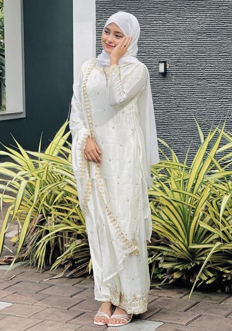 Multicolor Embroidered Chinon Silk Salwar Kameez