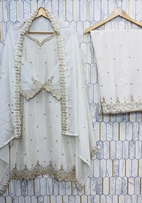 Multicolor Embroidered Chinon Silk Salwar Kameez