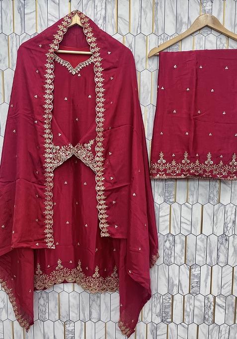 Multicolor Embroidered Chinon Silk Salwar Kameez