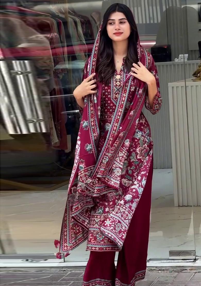 Multicolor Embroidered Blended Salwar Kameez - Indya