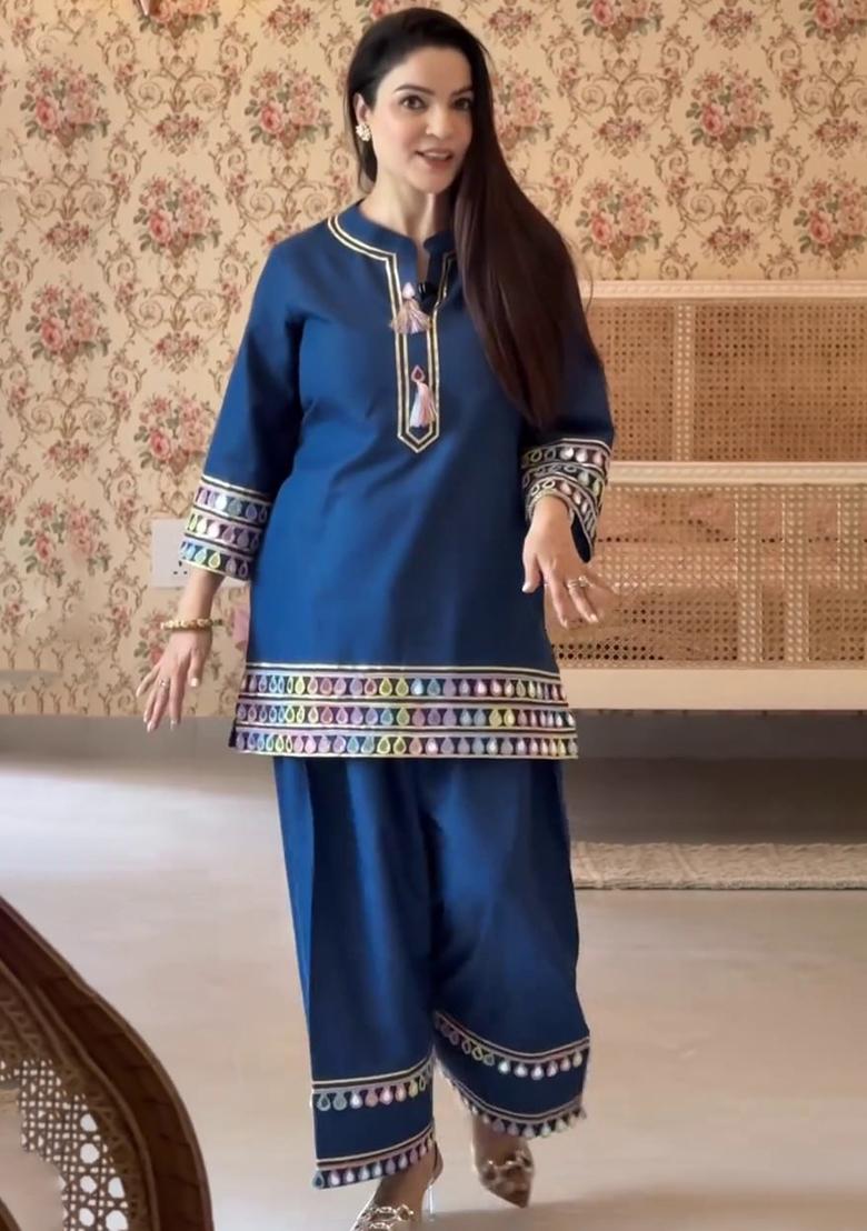 Multicolor Embroidered Silk Salwar Kameez - Indya