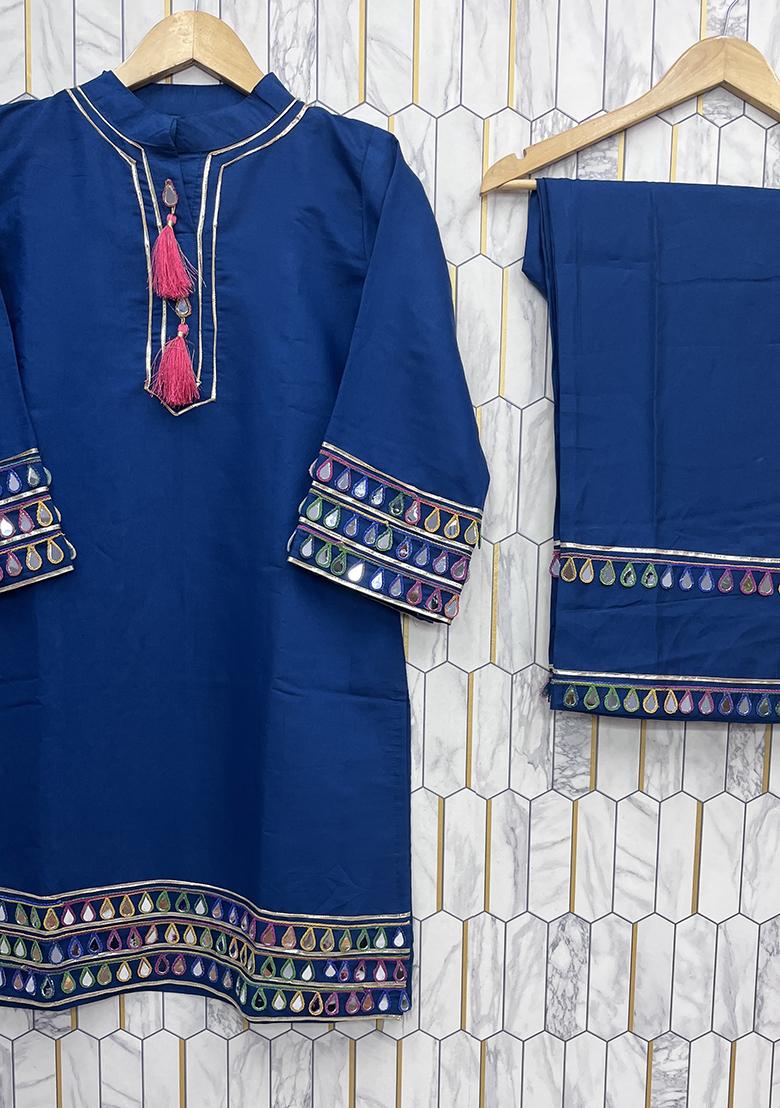 Multicolor Embroidered Silk Salwar Kameez - Indya