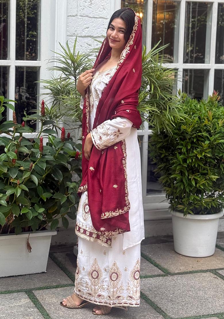 Multicolor Embroidered Silk Salwar Kameez - Indya