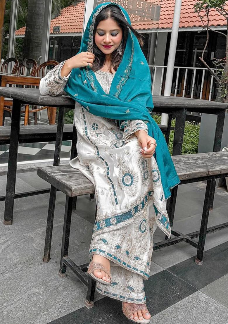 Multicolor Embroidered Silk Salwar Kameez