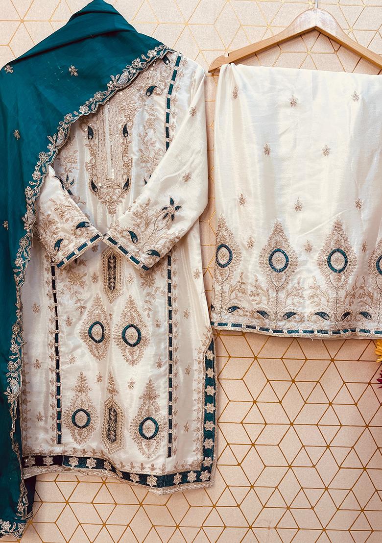 Multicolor Embroidered Silk Salwar Kameez