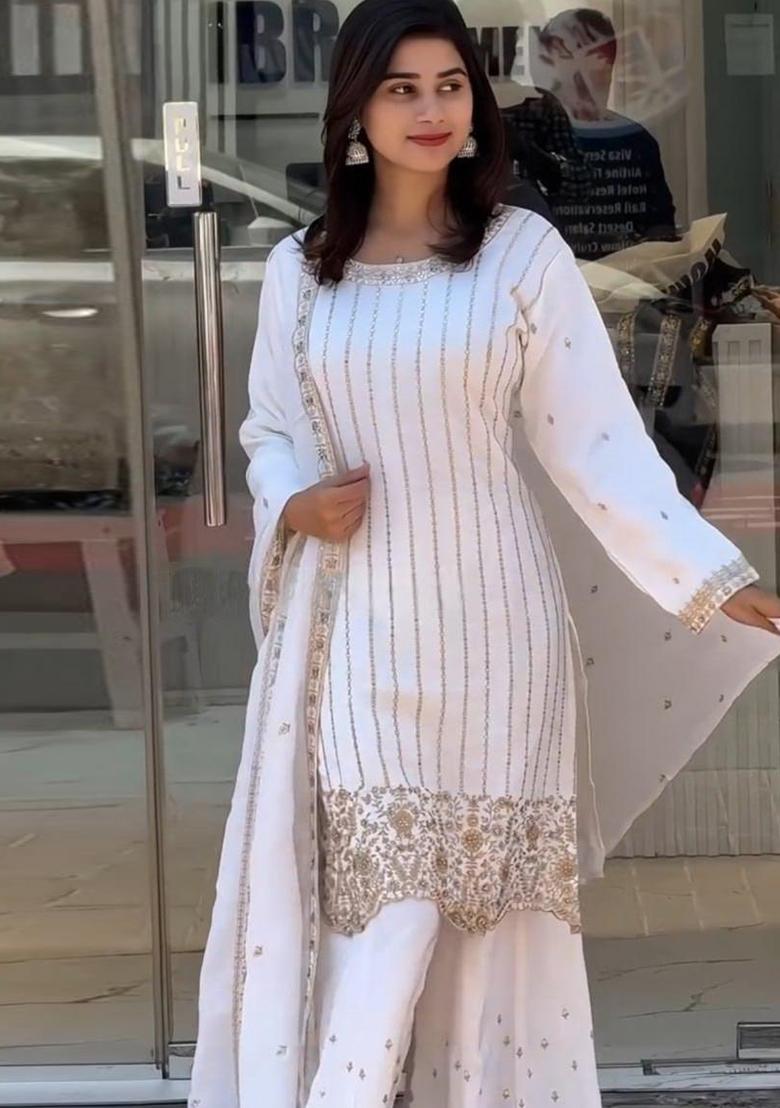 Multicolor Embroidered Faux Georgette Salwar Kameez - Indya