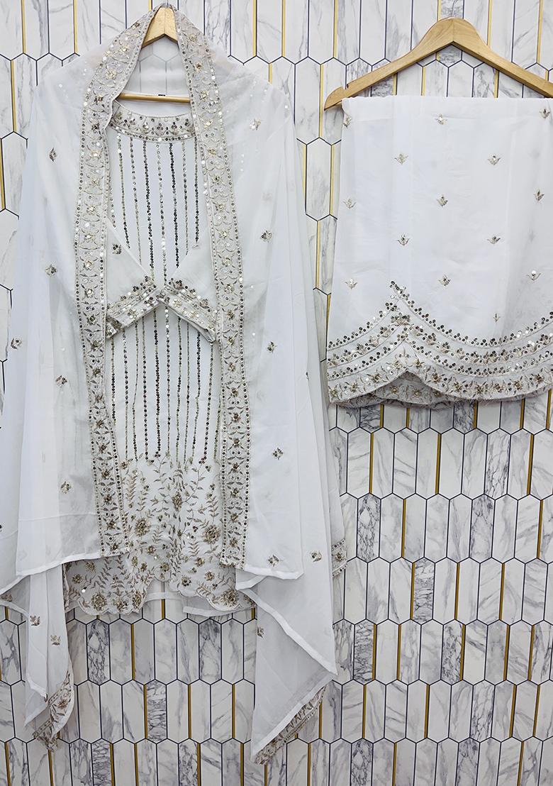 Multicolor Embroidered Faux Georgette Salwar Kameez - Indya