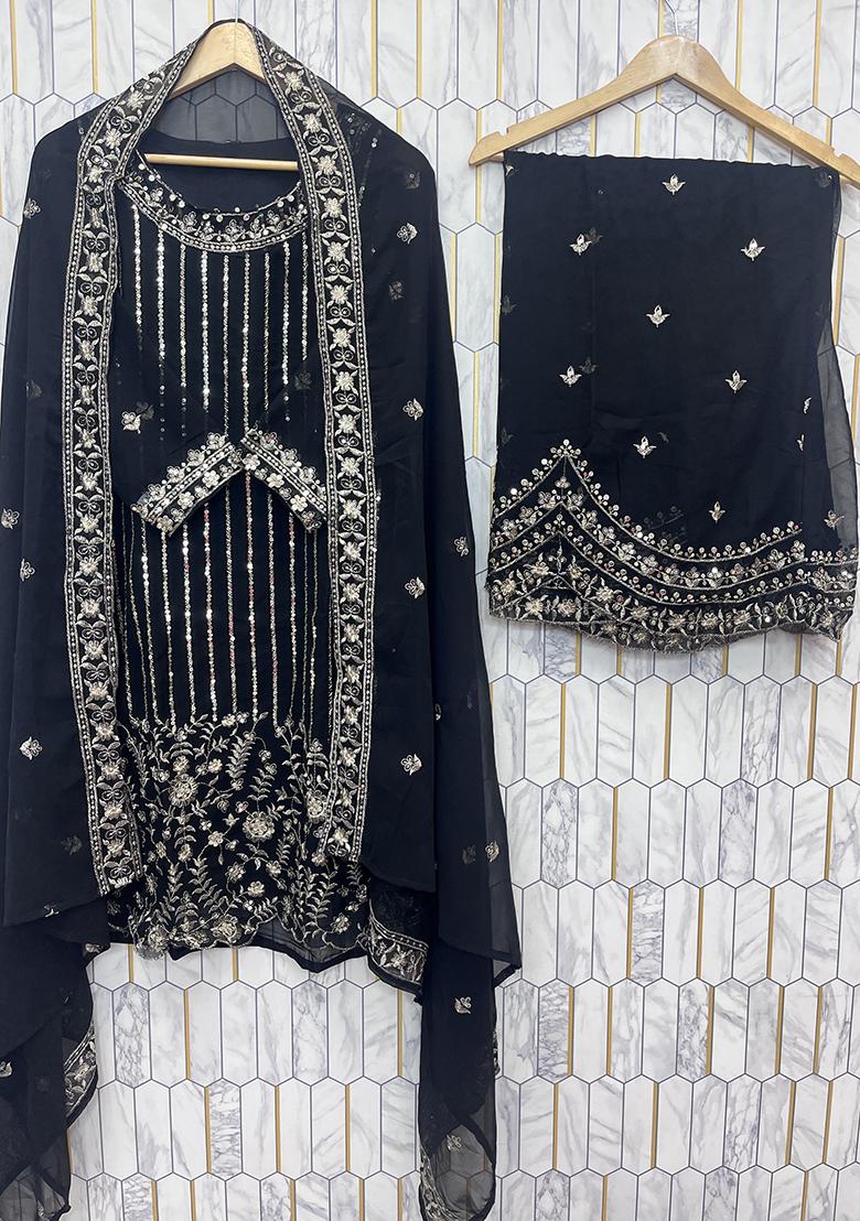 Multicolor Embroidered Faux Georgette Salwar Kameez - Indya