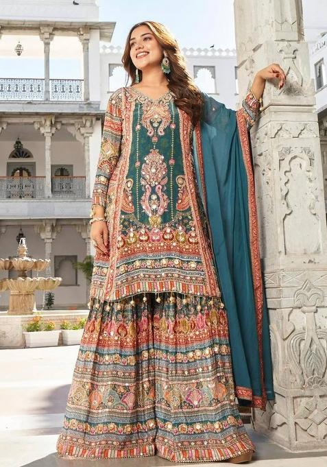 Multicolor Embroidered Faux Georgette Salwar Kameez