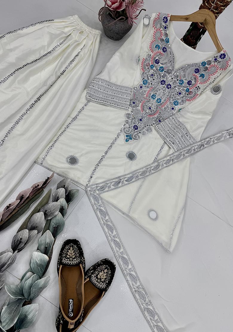 Multicolor Embroidered Crepe Salwar Kameez - Indya