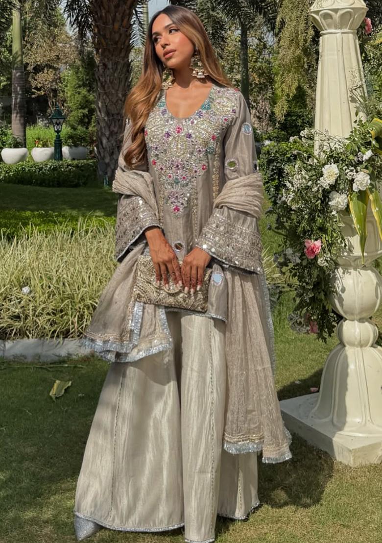 Multicolor Embroidered Crepe Salwar Kameez - Indya