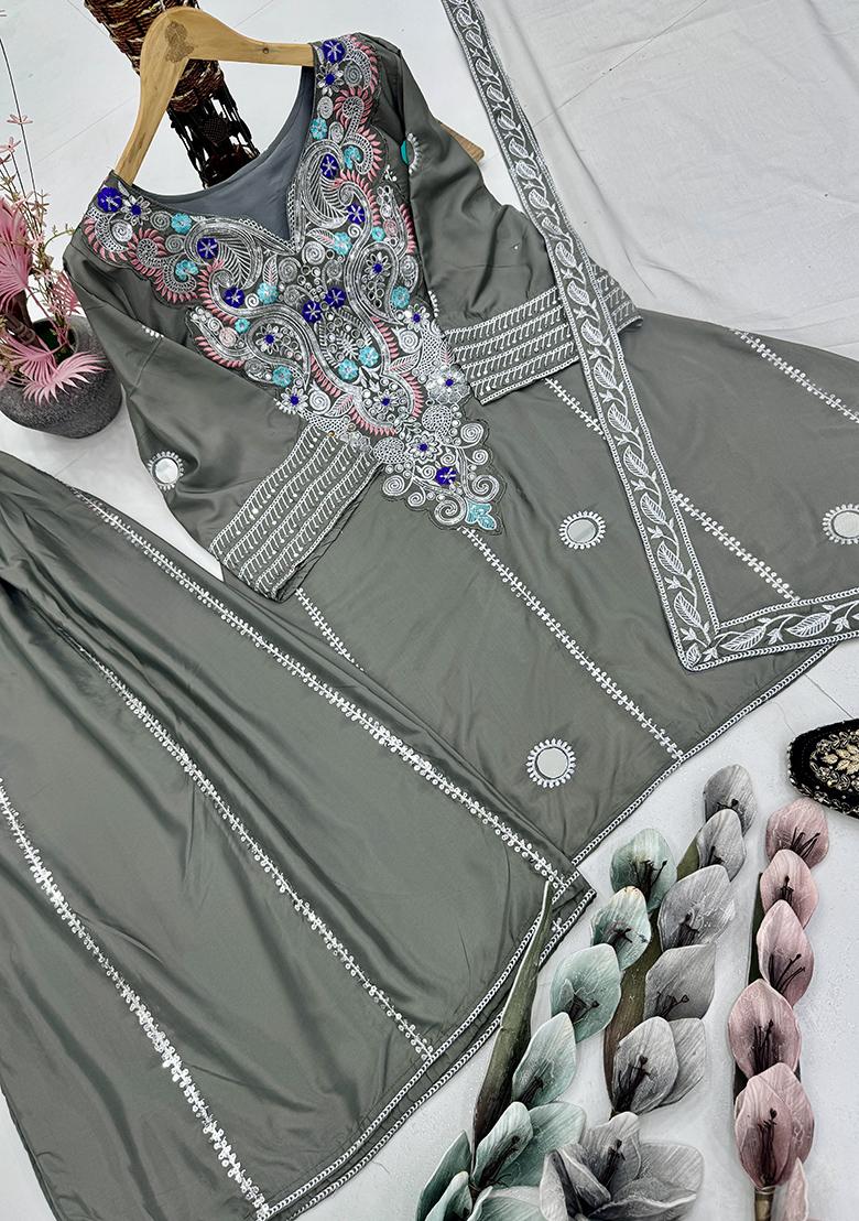 Multicolor Embroidered Crepe Salwar Kameez