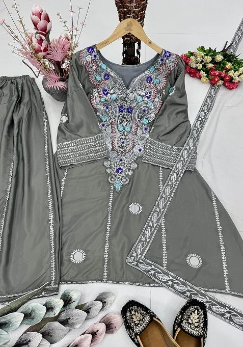 Multicolor Embroidered Crepe Salwar Kameez