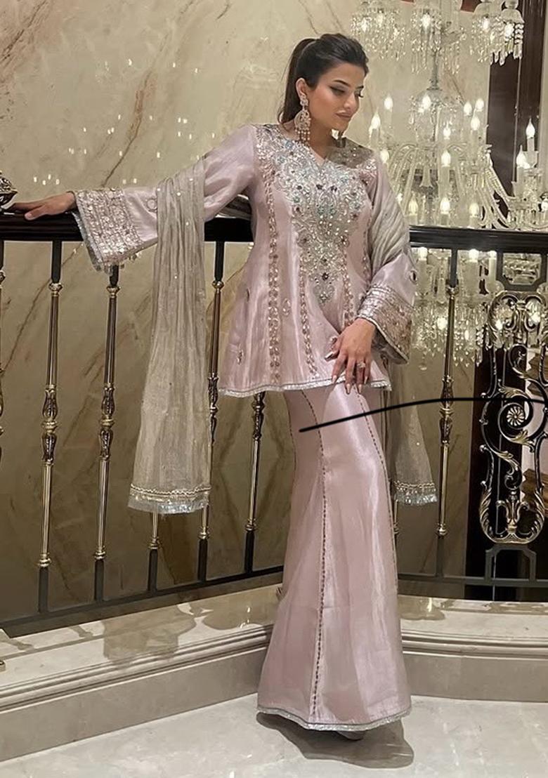 Multicolor Embroidered Crepe Salwar Kameez - Indya