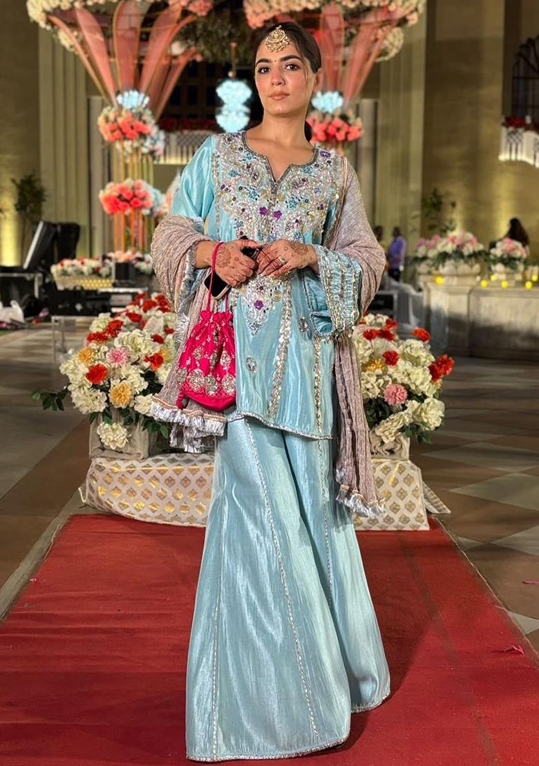 Multicolor Embroidered Crepe Salwar Kameez - Indya