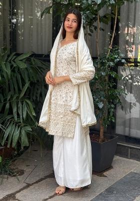 Multicolor Embroidered Chinon Silk Salwar Kameez