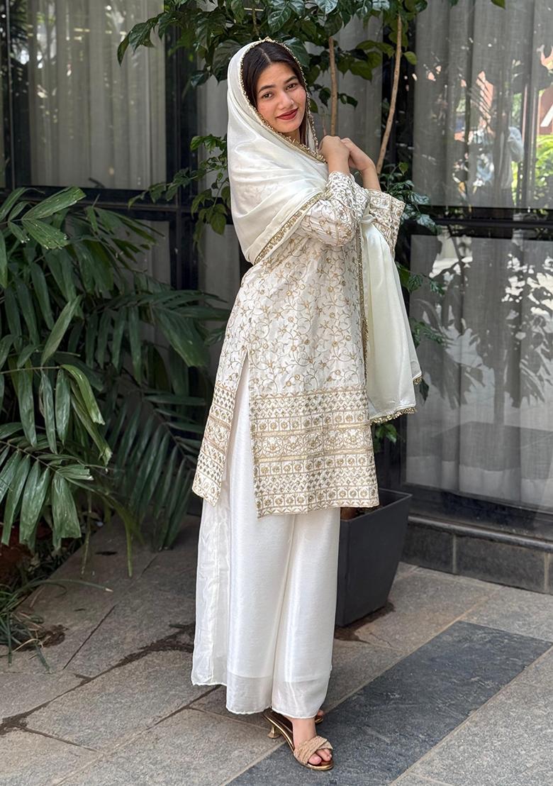 Multicolor Embroidered Chinon Silk Salwar Kameez