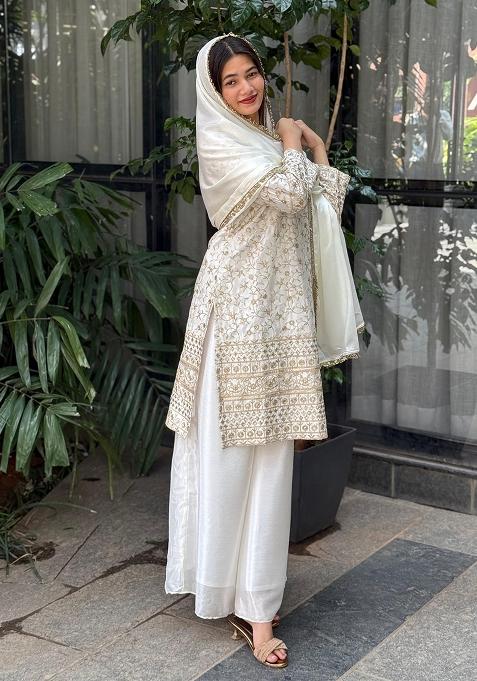 Multicolor Embroidered Chinon Silk Salwar Kameez