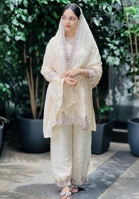 Multicolor Embroidered Chinon Silk Salwar Kameez