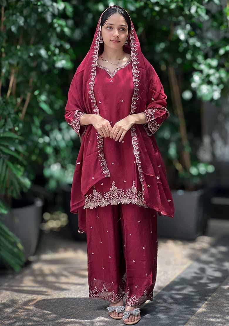 Multicolor Embroidered Chinon Silk Salwar Kameez