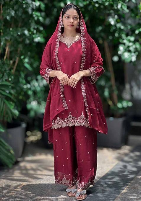 Multicolor Embroidered Chinon Silk Salwar Kameez