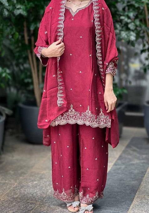 Multicolor Embroidered Chinon Silk Salwar Kameez