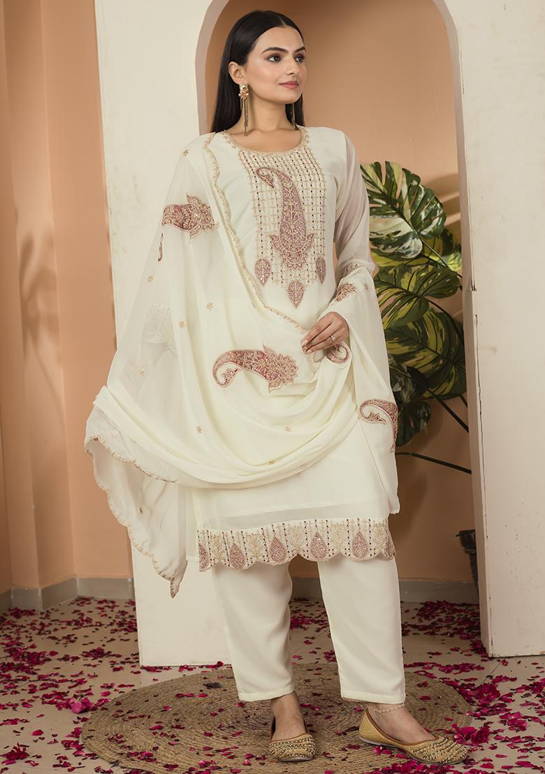Multicolor Embroidered Georgette Kurta Sets - Indya