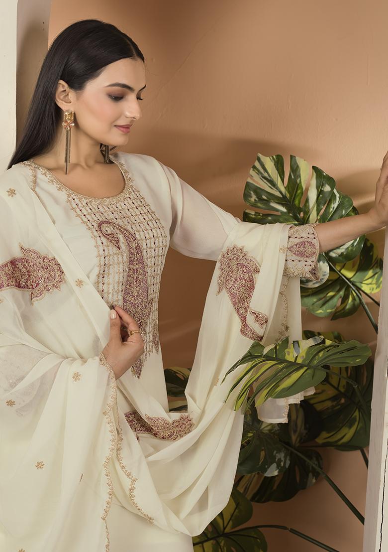 Multicolor Embroidered Georgette Kurta Sets - Indya