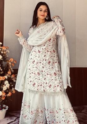 Multicolor Embroidered Georgette Sharara Set