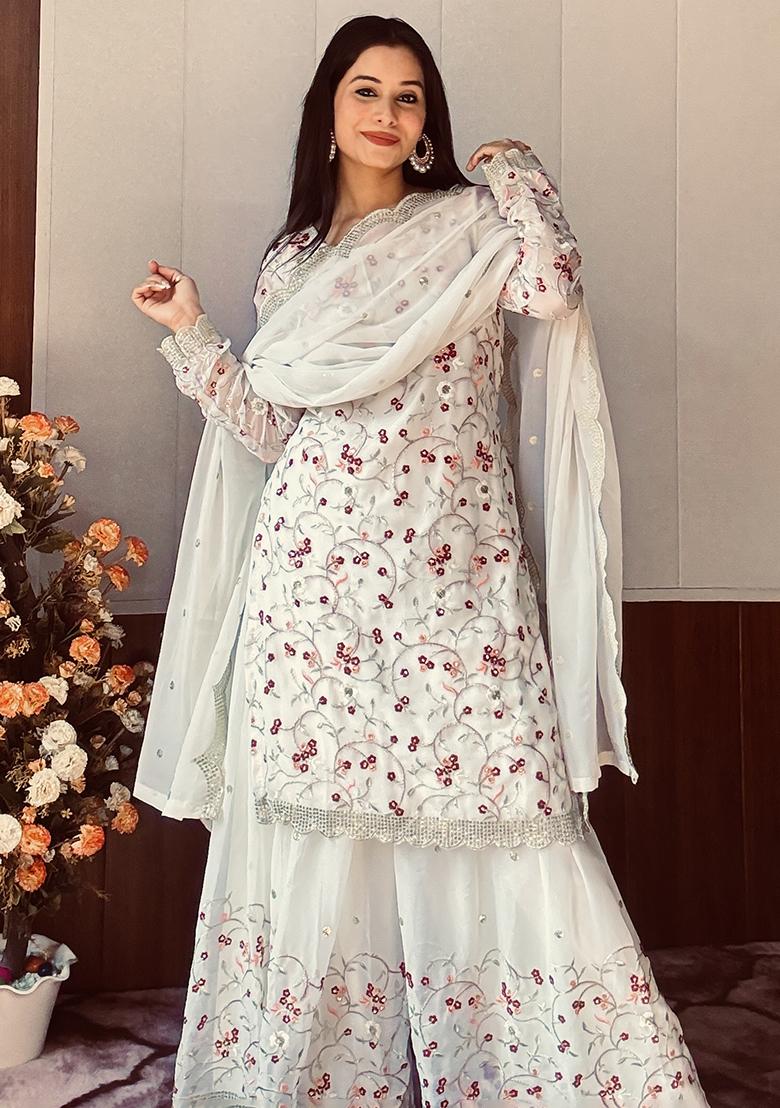 Multicolor Embroidered Georgette Sharara Set