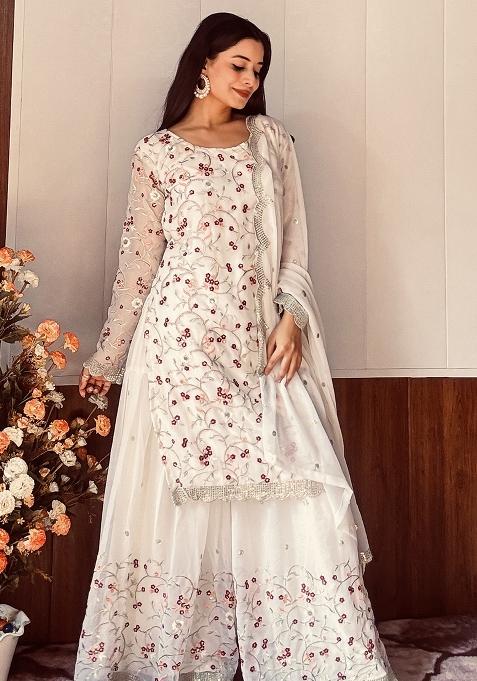 Multicolor Embroidered Georgette Sharara Set