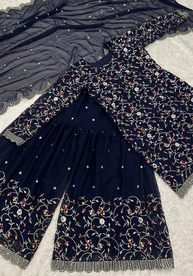 Multicolor Embroidered Georgette Sharara Set