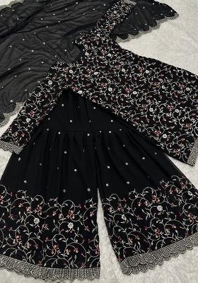 Multicolor Embroidered Georgette Sharara Set