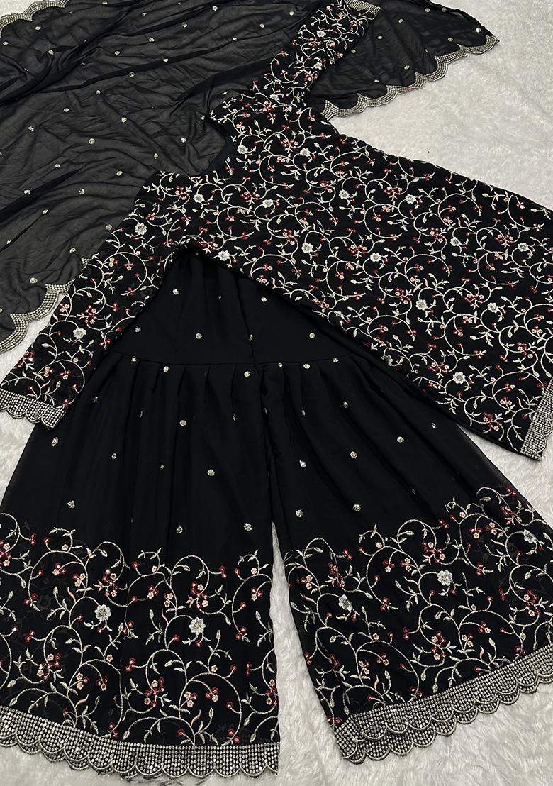 Multicolor Embroidered Georgette Sharara Set