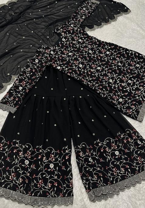 Multicolor Embroidered Georgette Sharara Set