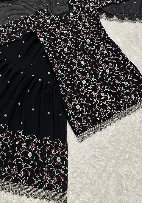 Multicolor Embroidered Georgette Sharara Set