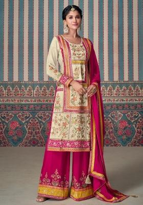 Multicolor Embroidered Silk Plazzo Set