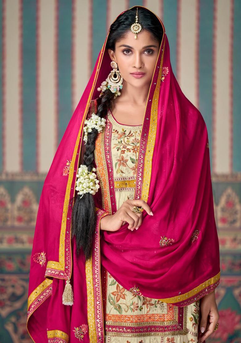 Multicolor Embroidered Silk Plazzo Set