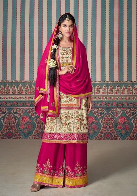 Multicolor Embroidered Silk Plazzo Set
