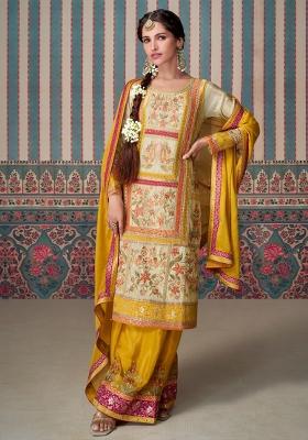 Multicolor Embroidered Silk Plazzo Set