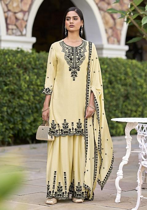 Chiku Embroidered Silk Sharara Set