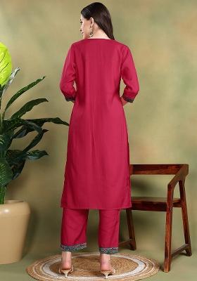Pink Embroidered Viscose Salwar Kameez With Dupatta