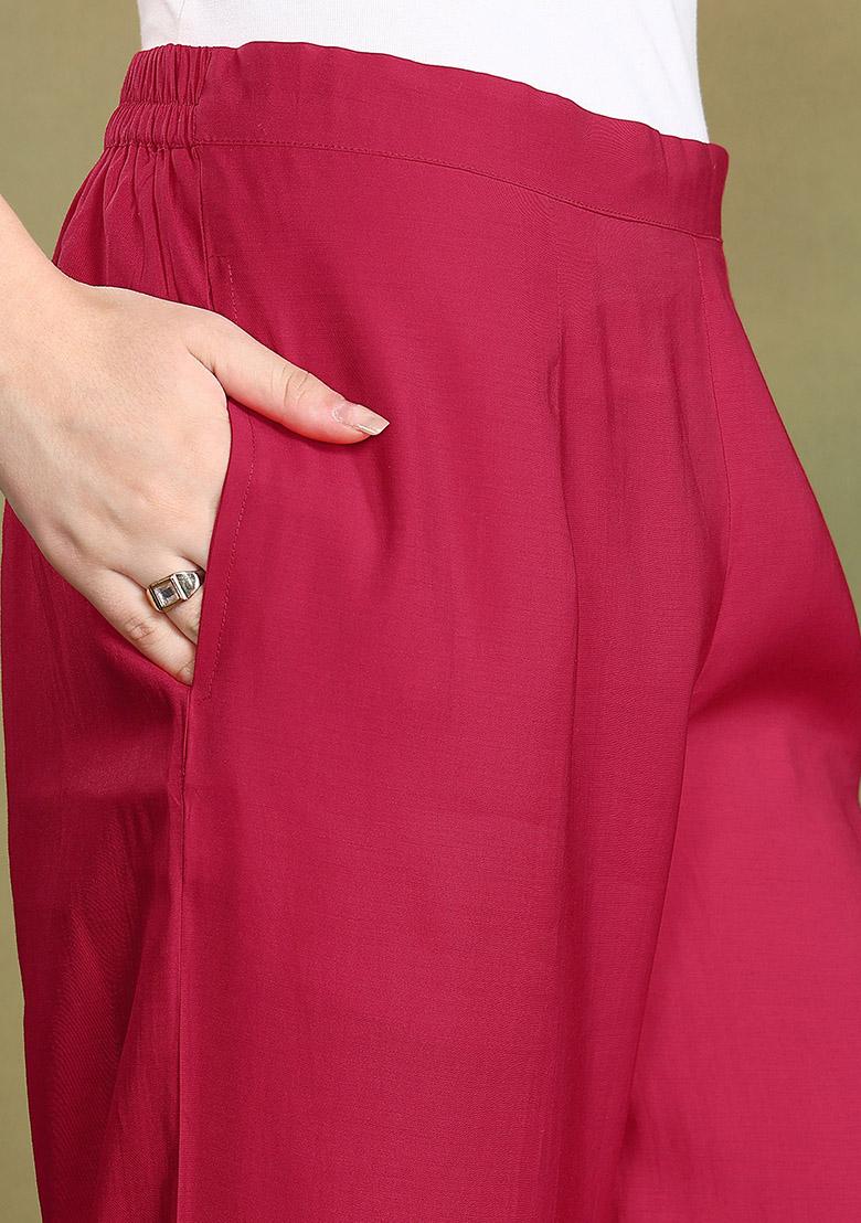 Pink Embroidered Viscose Salwar Kameez With Dupatta - Indya