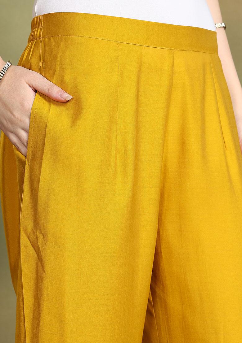 Mustard Embroidered Viscose Salwar Kameez With Dupatta - Indya