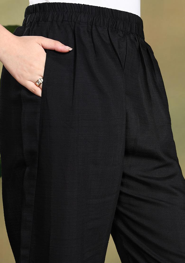 Black Embroidered Silk Salwar Kameez With Dupatta - Indya